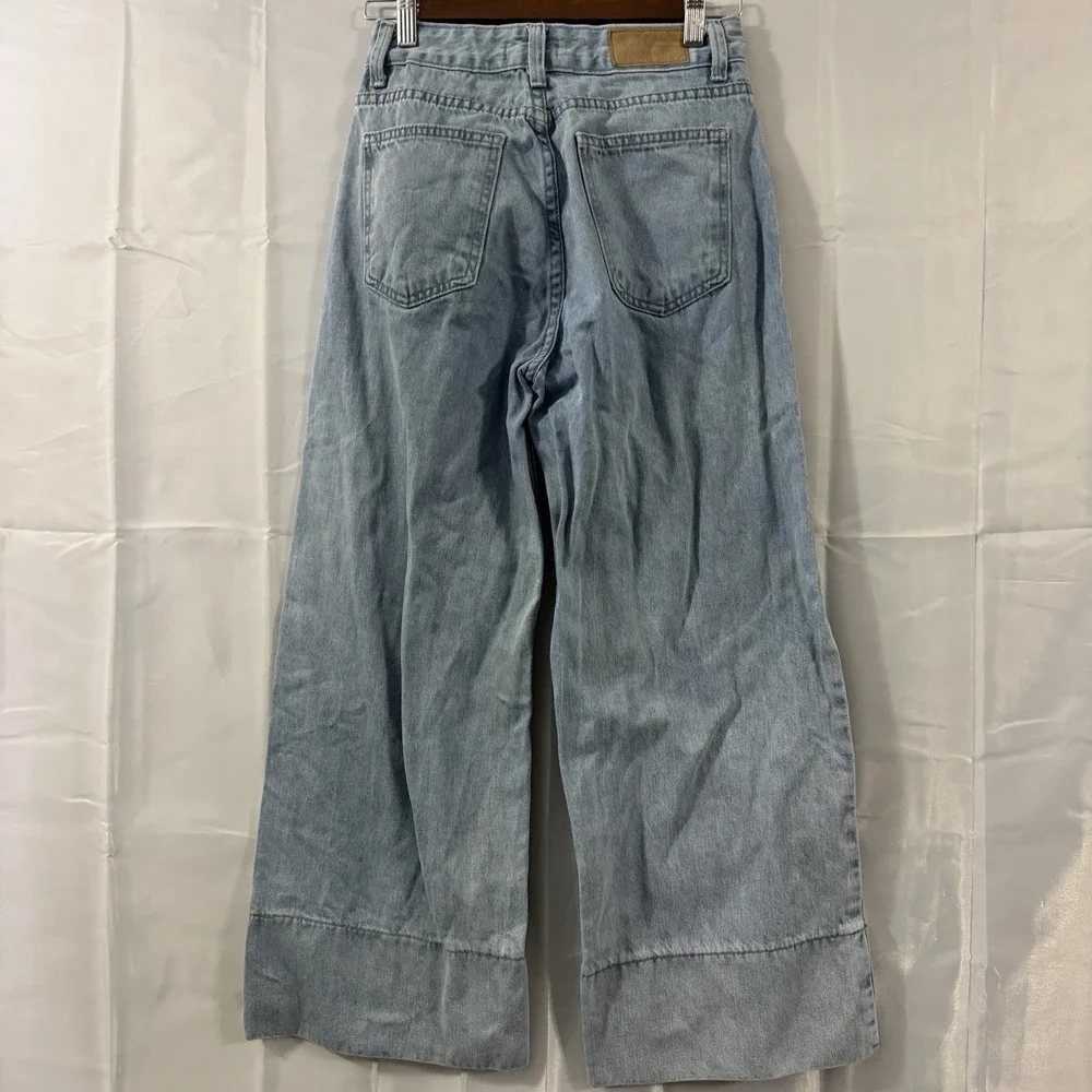 Ankle Palazzo Jeans Women 36 Fits‎ 26x25.5 Denim Cotton Wide Leg Festival Boho